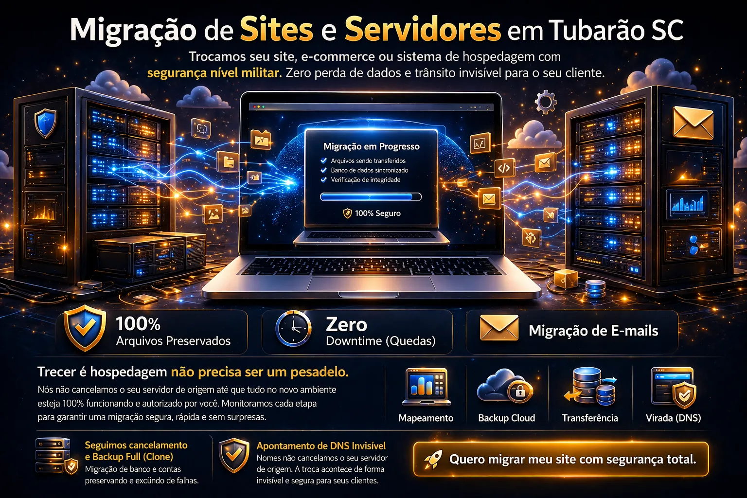 Equipe técnica orientando a migração segura de sites e servidores em Tubarão SC